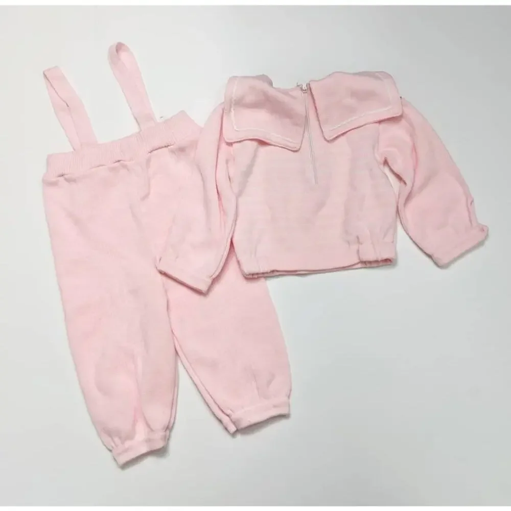 Vintage Friedknit Creations Outfit Baby Girl Sz 12m Pink Anchor Sailor Sweater